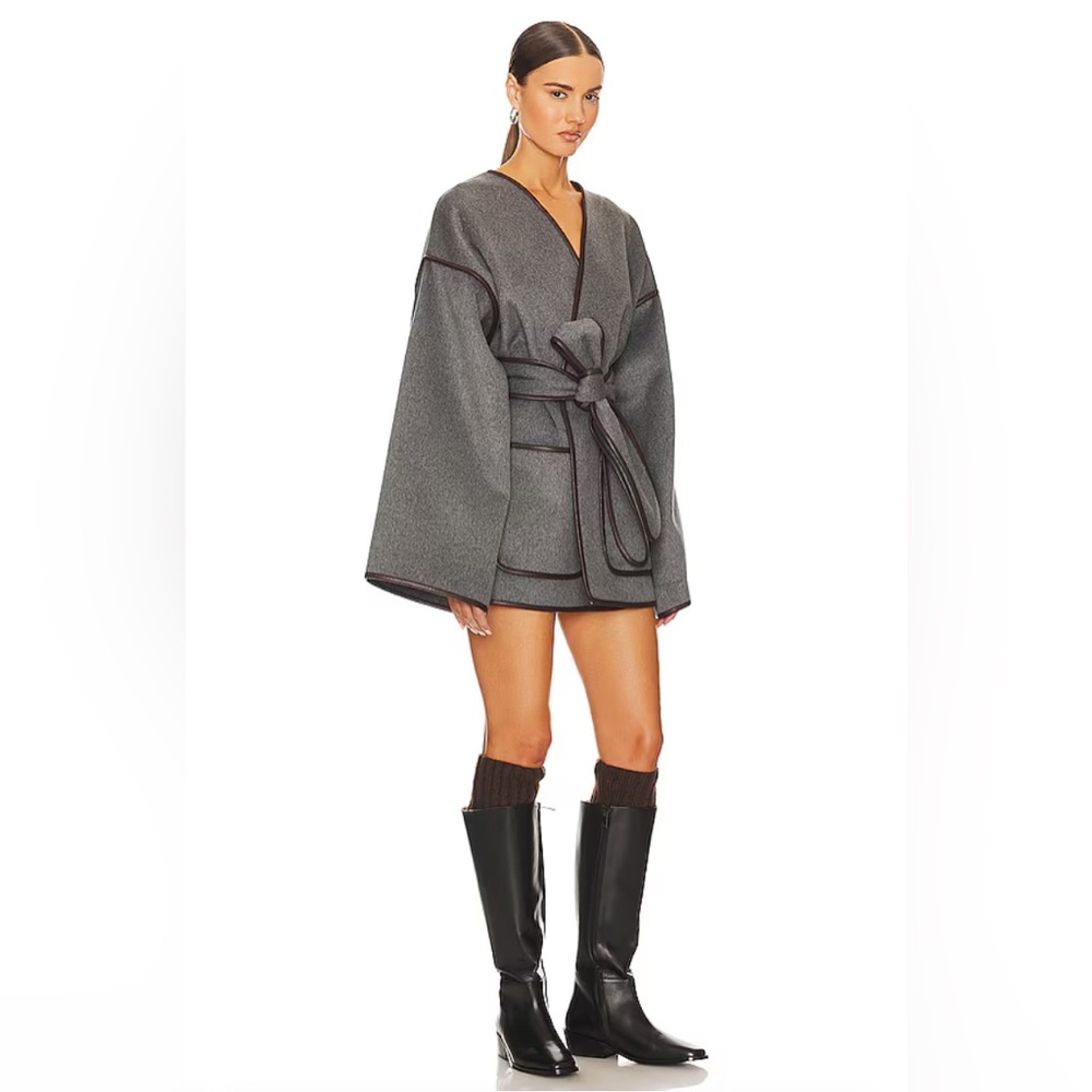 New Helsa Wool Blend Blanket Coat in Gray - Picture 2 of 14